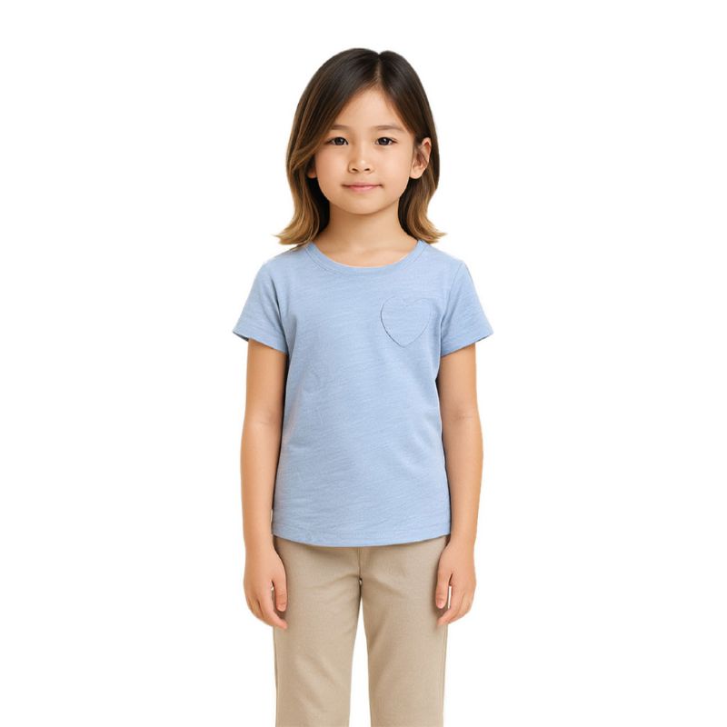 Kids Girl Basic Tee – Light Blue Soft Cotton