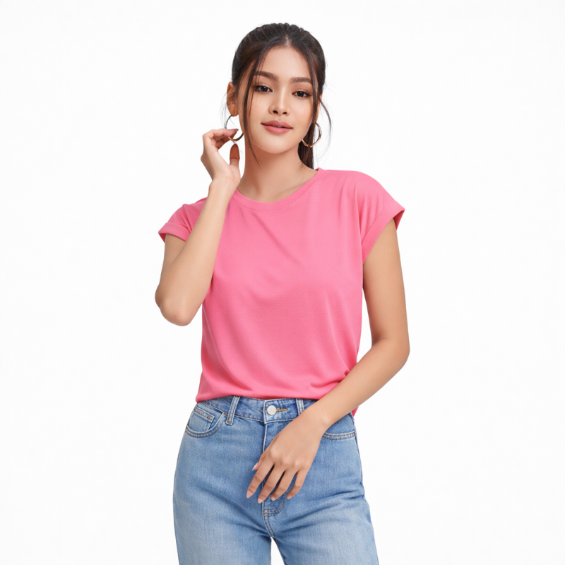 Kaos Wanita Polos O-Neck Pink Lengan Pendek
