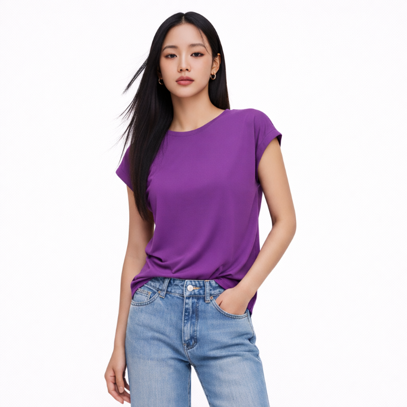 Kaos Wanita Polos O-Neck Ungu Lengan Pendek