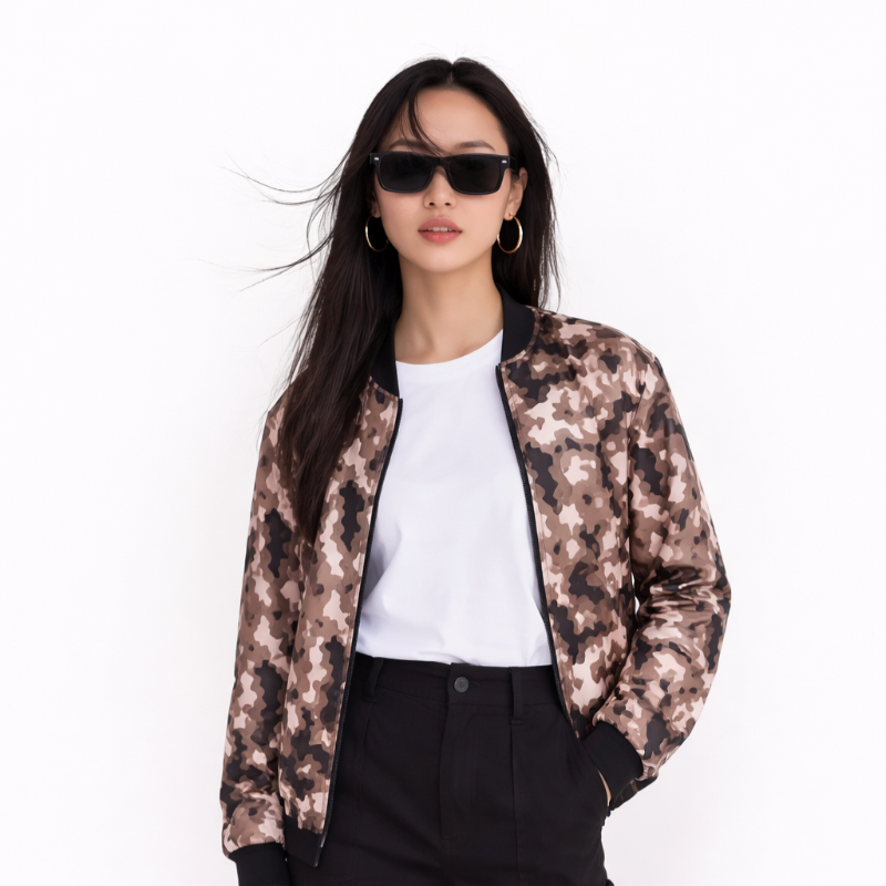 Bomber Wanita Casual Army Look Coklat