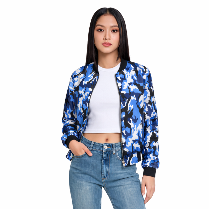 Bomber Wanita Casual Army Look Biru