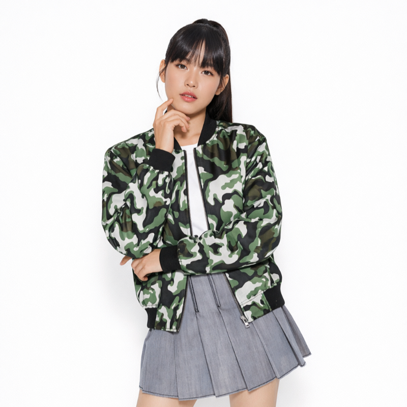 Bomber Wanita Casual Army Look Hijau