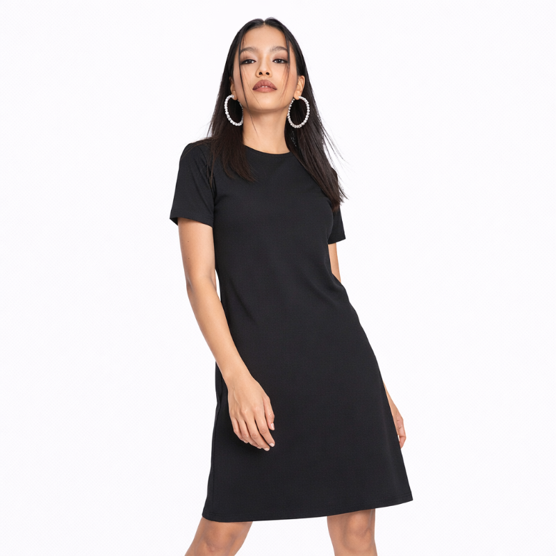 Dress Wanita Hitam Lengan Pendek