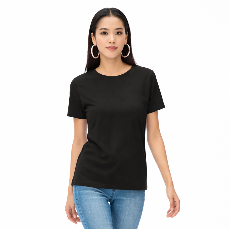 Atasan Wanita Kaos Polos Hitam Lengan Pendek