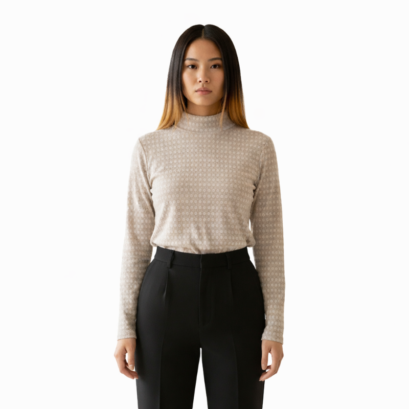 Mockneck Bunga Putih Wanita Lengan Panjang