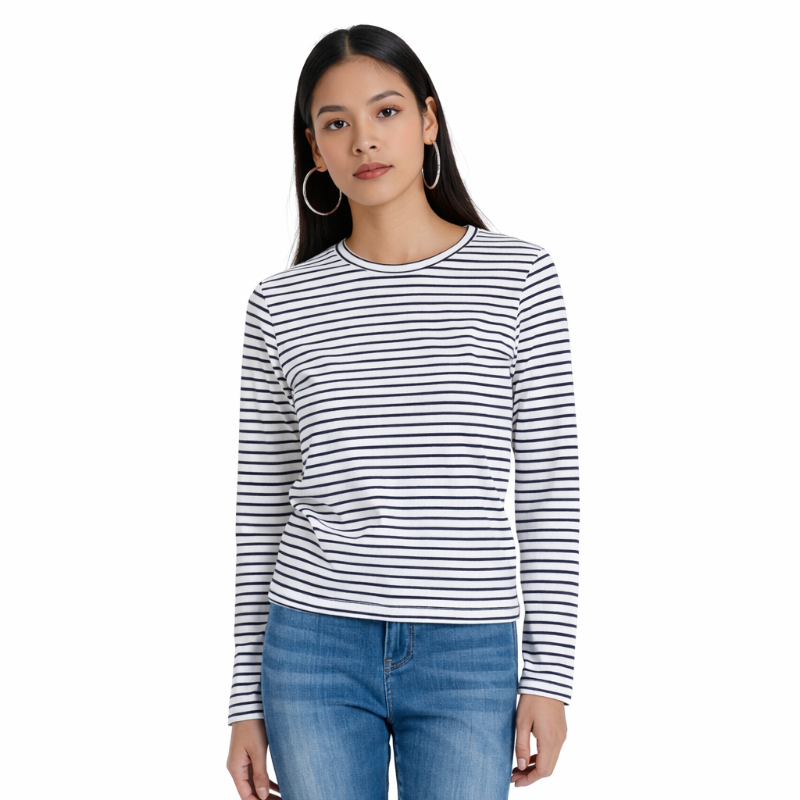 Kaos Wanita Salur Putih kecil Lengan Panjang