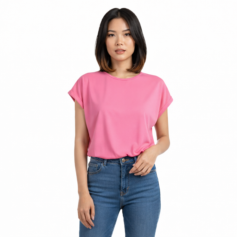 Kaos Wanita Polos O-Neck Fuschia Lengan Pendek