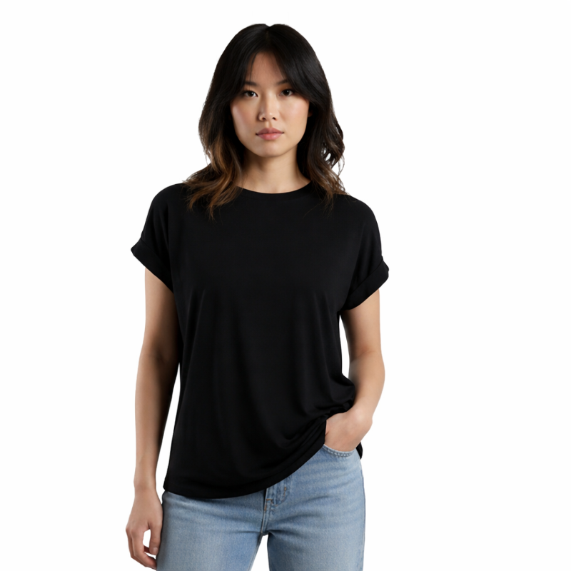 Kaos Wanita Polos O-Neck Hitam Lengan Pendek