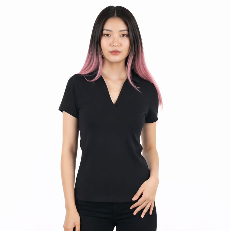 Polo Wanita V-Neck Hitam