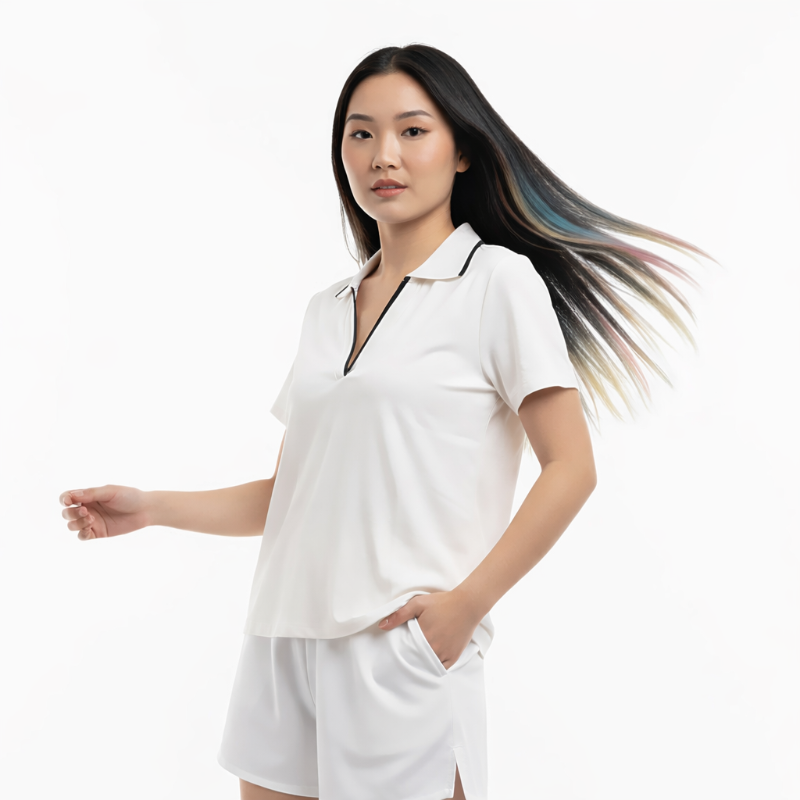 Polo Wanita V-Neck Putih Bw
