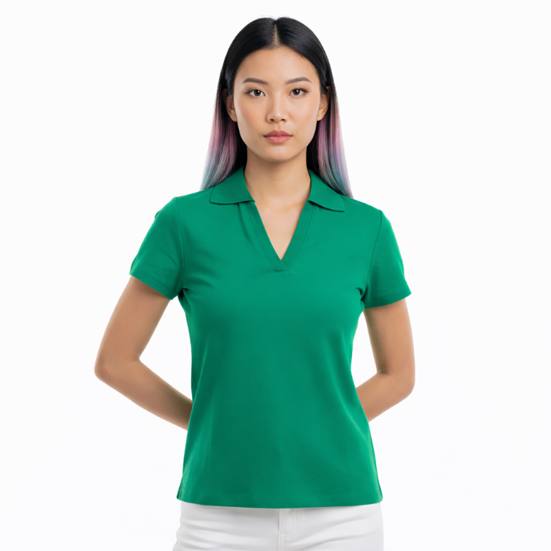 Polo Wanita V-Neck Hijau