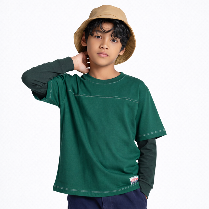 Kaos Pria Longsleeve Waffle Hijau - Hijau Botol 