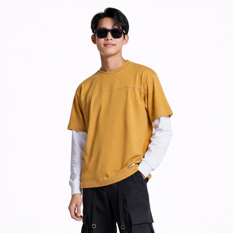 Kaos Pria Longsleeve Waffle Mustard - Cream