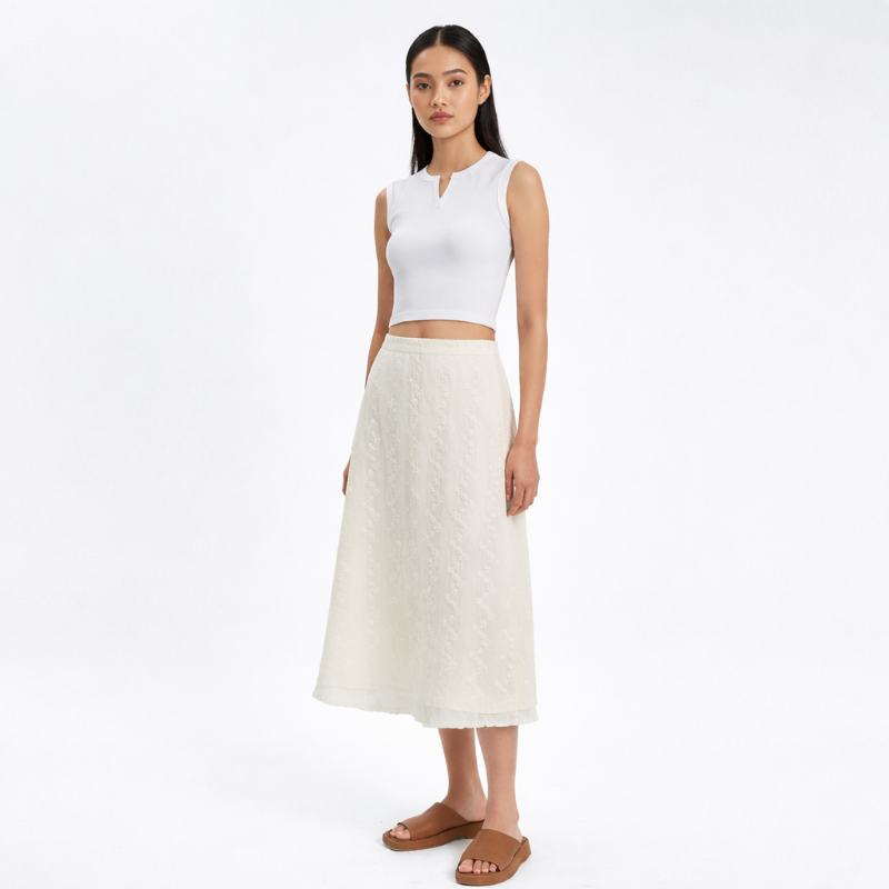 Rok Wanita Midi Cream Casual