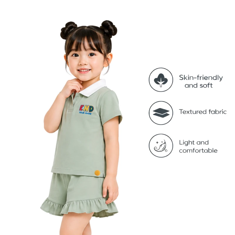 Setelan Anak Perempuan Sage Motif End Your Game