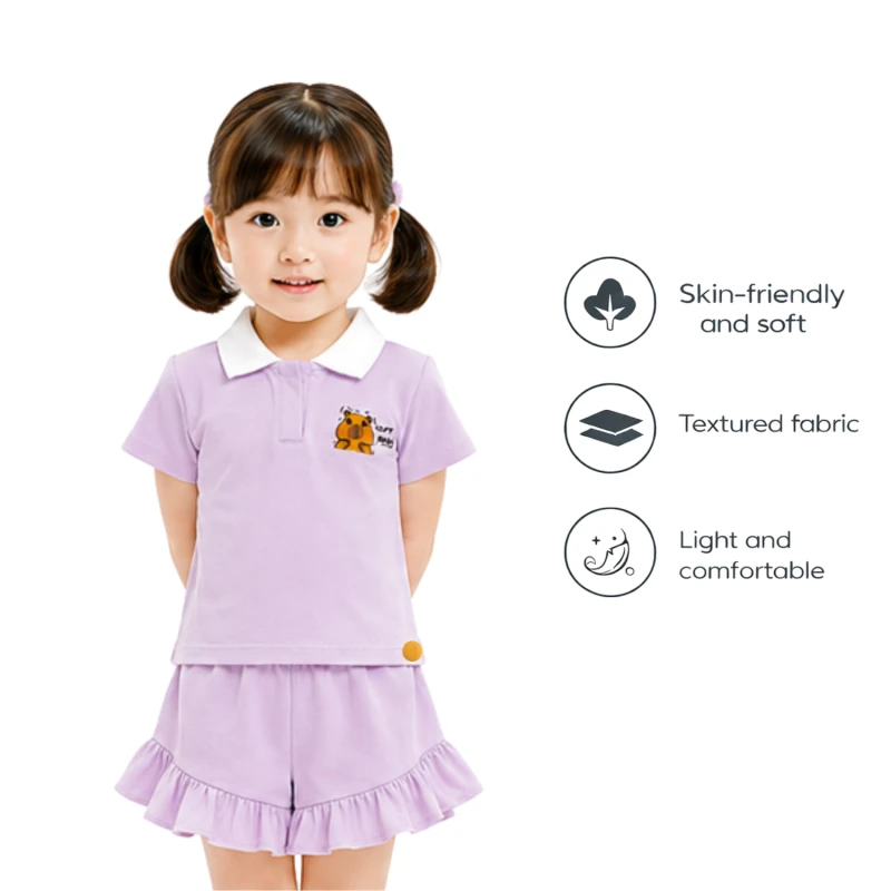 Setelan Anak Perempuan Lilac Motif CapyBara