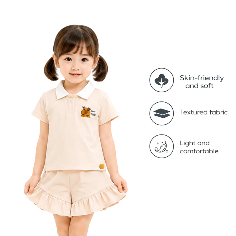 Setelan Anak Perempuan Cream Motif CapyBara