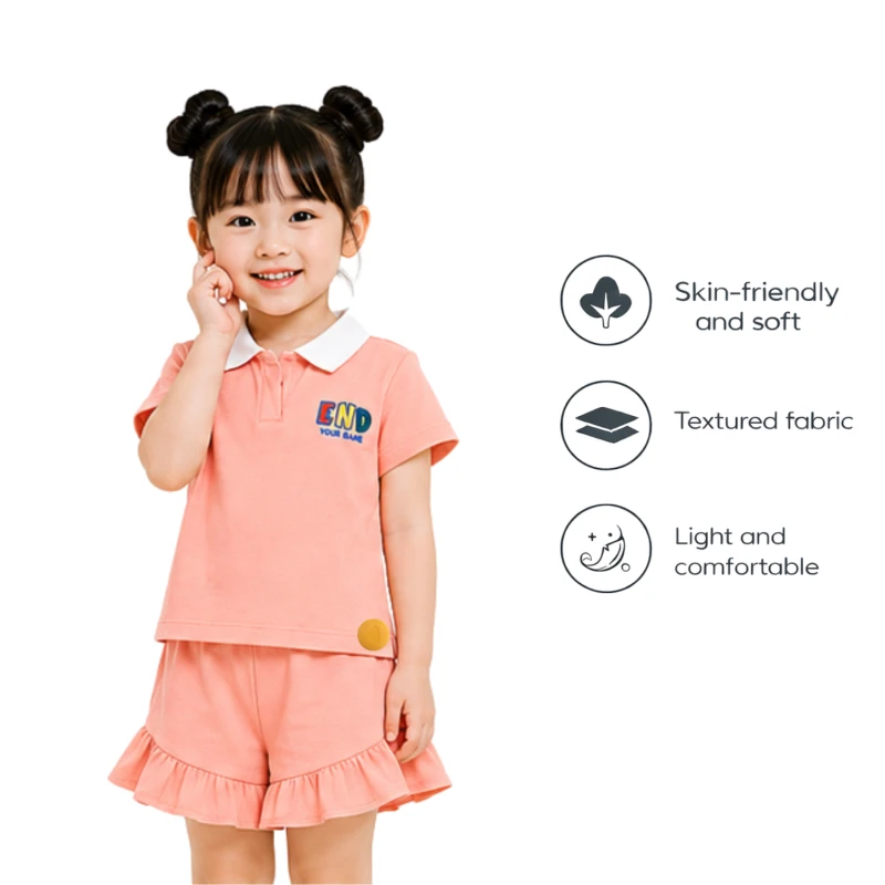 Setelan Anak Perempuan Peach Motif End Your Game