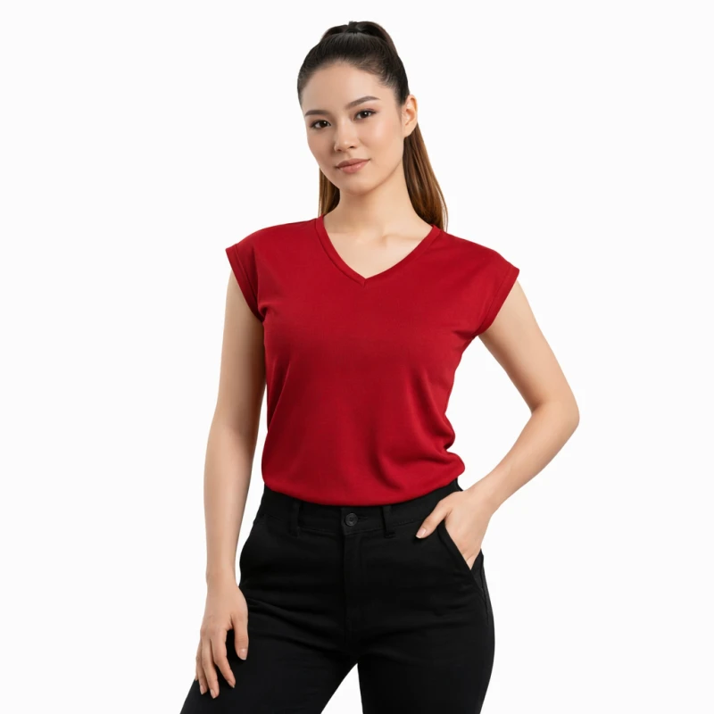 Atasan Wanita Polos V-Neck Maroon