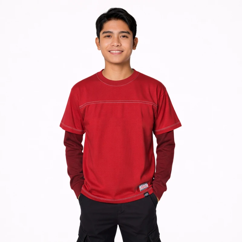 Long Sleeve Waffle Maroon - Merah