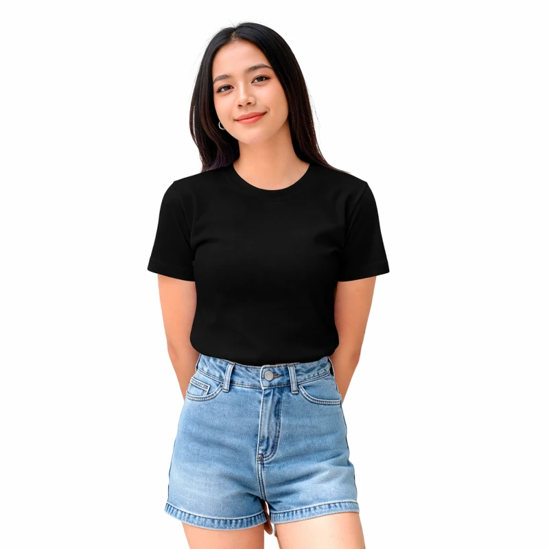Kaos Wanita Polos Hitam Lengan Pendek Babyterry