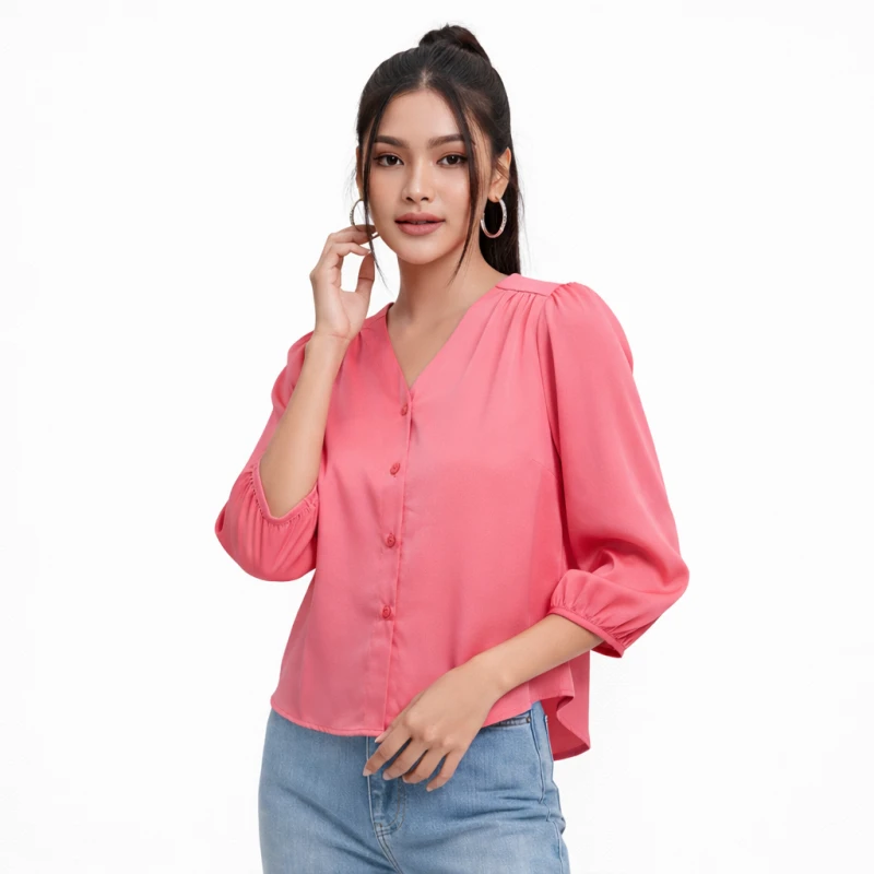 Blouse Wanita V-Neck Lengan Balon Salem