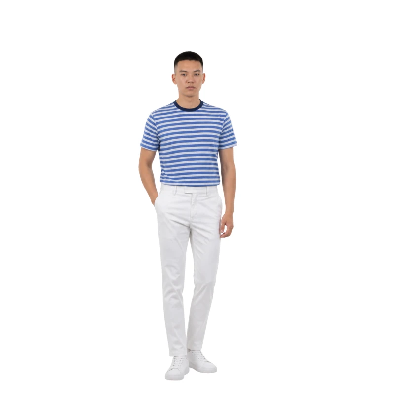 Kaos Pria Salur Biru Putih Casual Basic