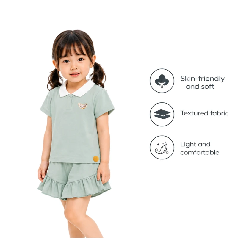 Setelan Anak Perempuan Sage Motif Happy