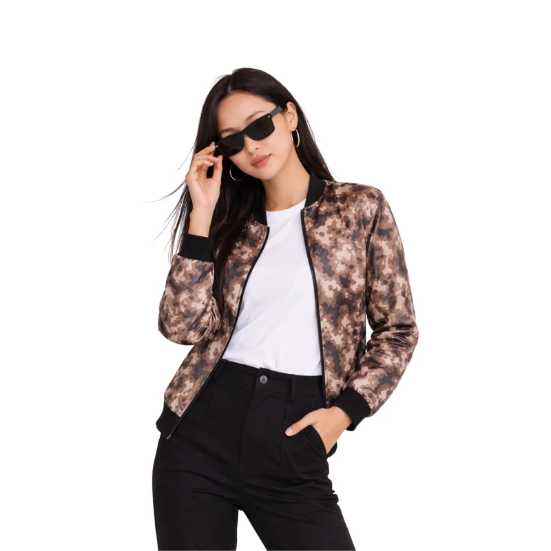 Bomber Wanita Casual Army Look Coklat