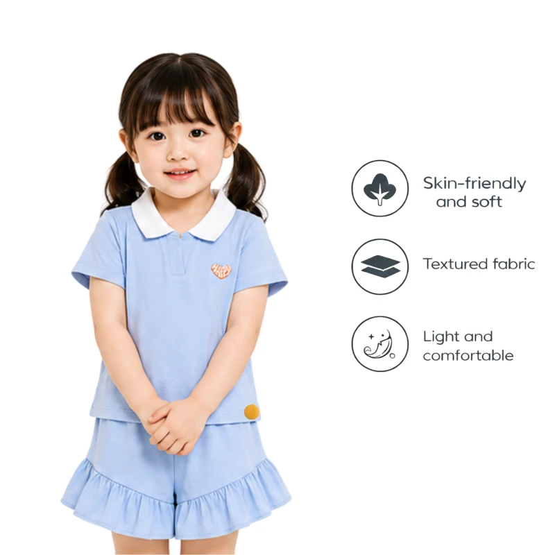 Setelan Anak Perempuan Biru Muda Motif Happy