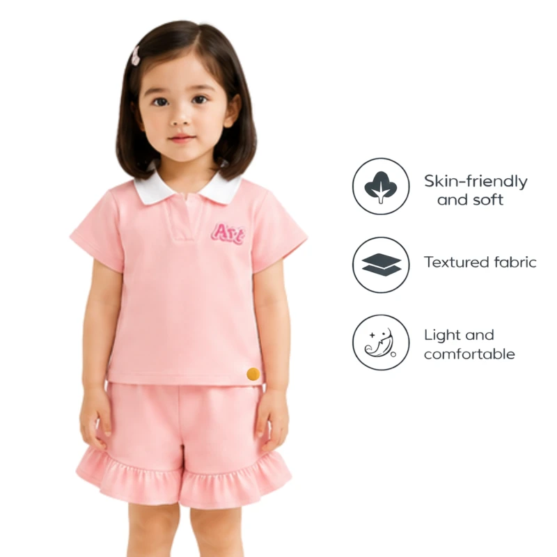 Setelan Anak Perempuan Peach Motif Art