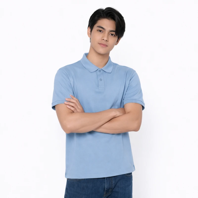Polo Shirt Biru Muda Casual Look