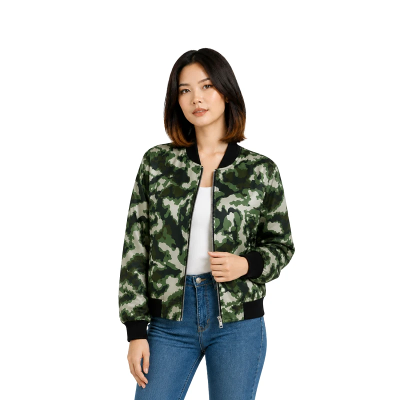 Bomber Wanita Casual Army Look Hijau