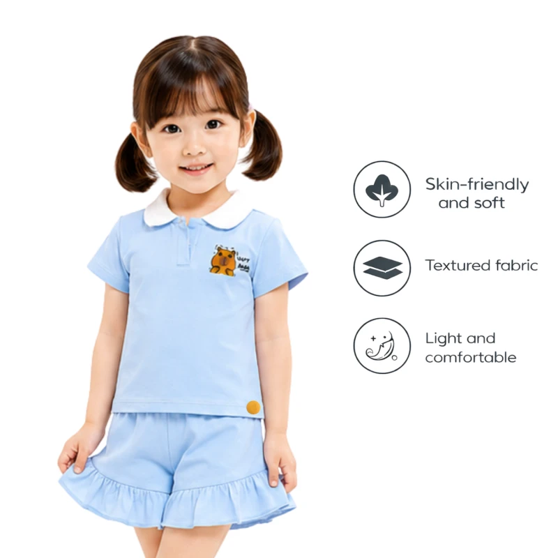 Setelan Anak Perempuan Biru Muda Motif CapyBara