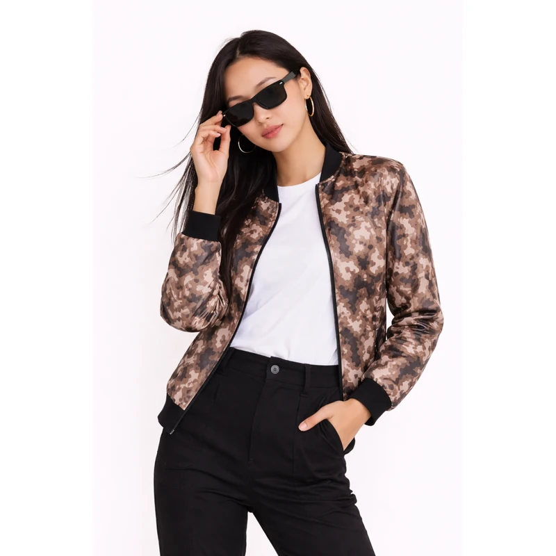 Bomber Wanita Casual Army Look Coklat