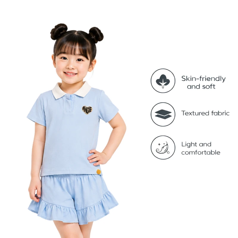 Setelan Anak Perempuan Biru Muda Motif Angle