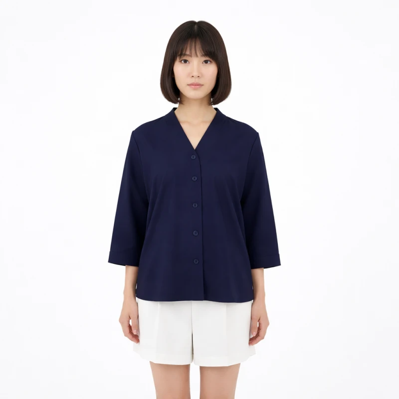 Blouse Wanita V-Neck Lengan Basic Navy