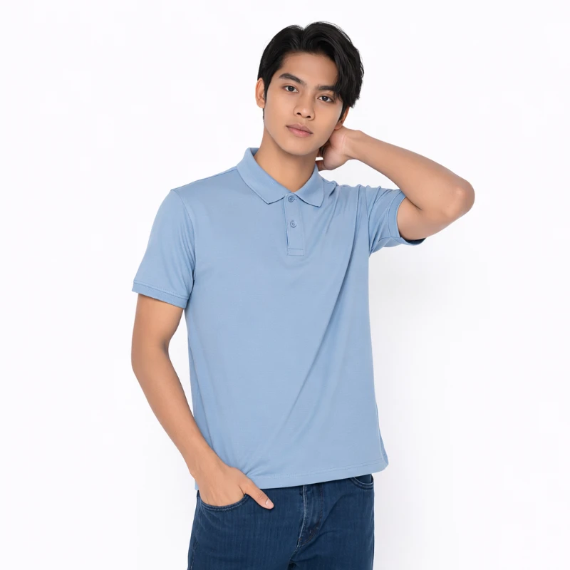 Kaos Polo Pria Biru Muda Lengan Pendek