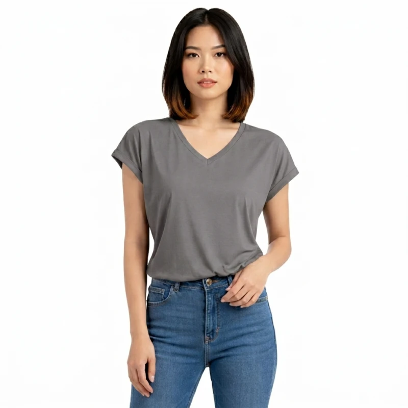 Atasan Wanita V-Neck Abu