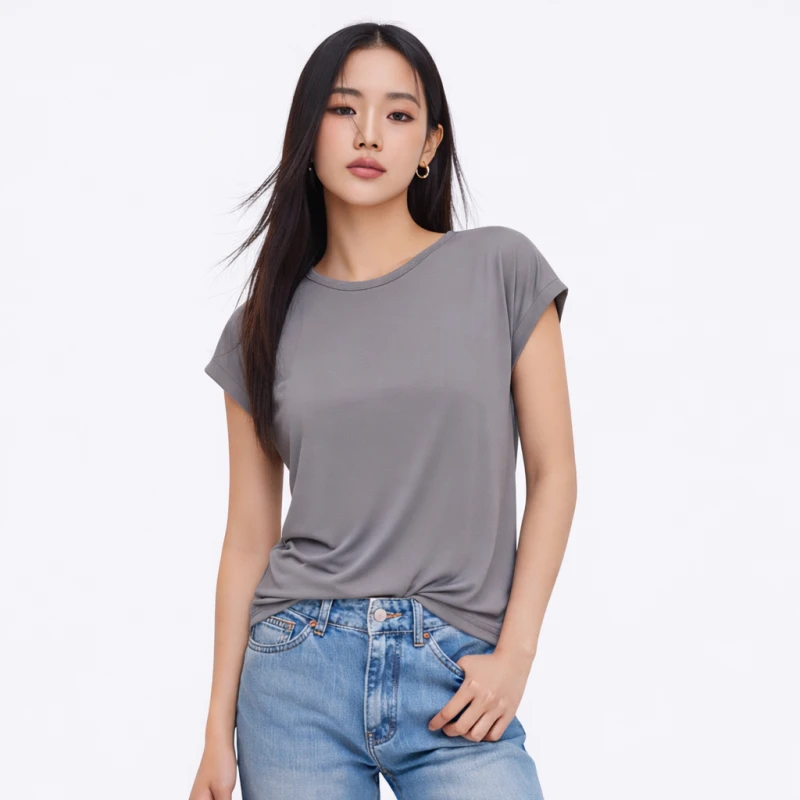 Atasan Wanita O-Neck Abu-Abu