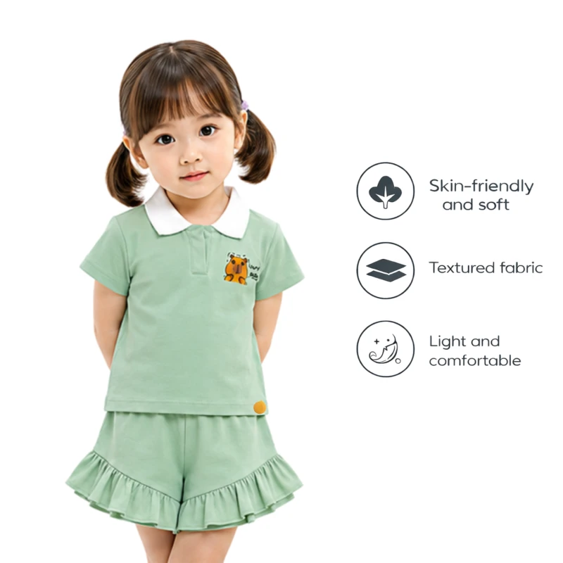 Setelan Anak Perempuan Sage Motif CapyBara