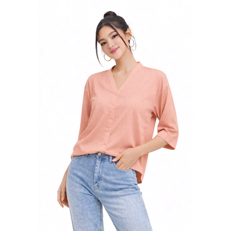 Blouse Wanita V-Neck Lengan Basic Salem