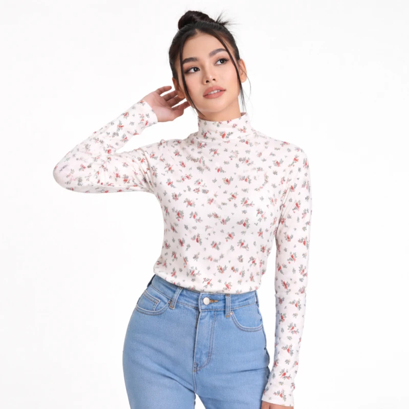 Mockneck Wanita Red Bird Elegant Look