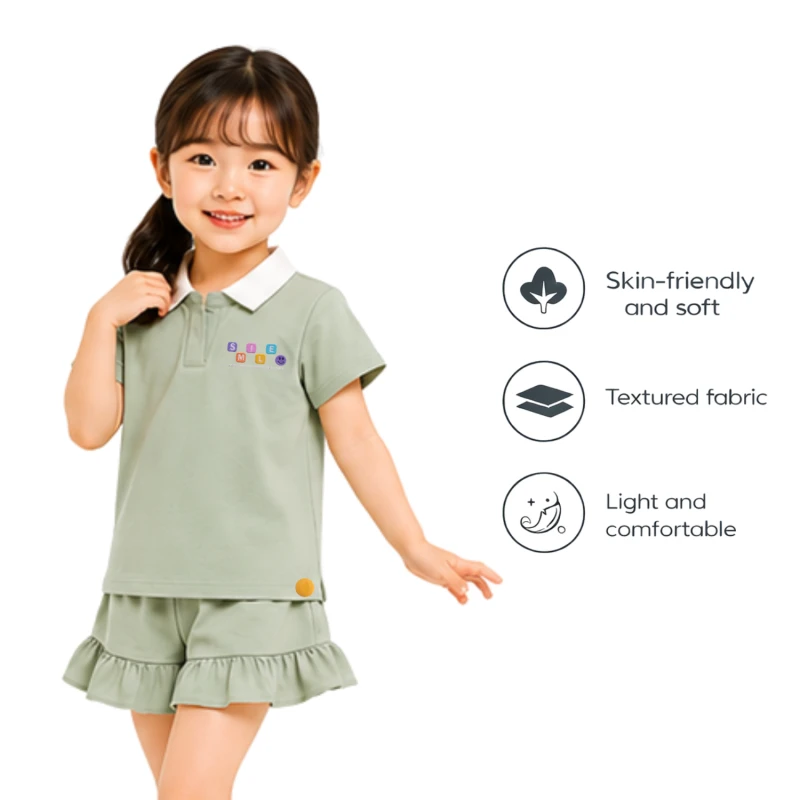 Setelan Anak Perempuan Sage Motif Smile