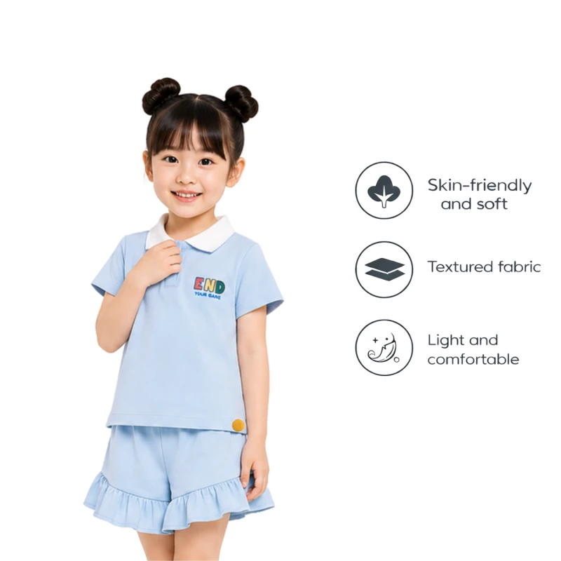 Setelan Anak Perempuan Biru Muda Motif End Your Game