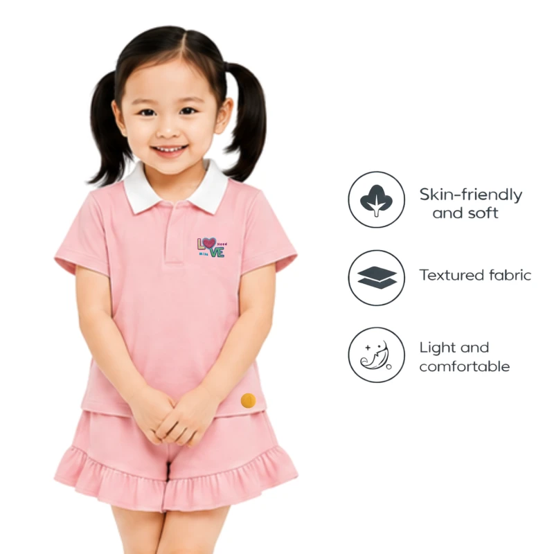 Setelan Anak Perempuan Peach Motif Love Need