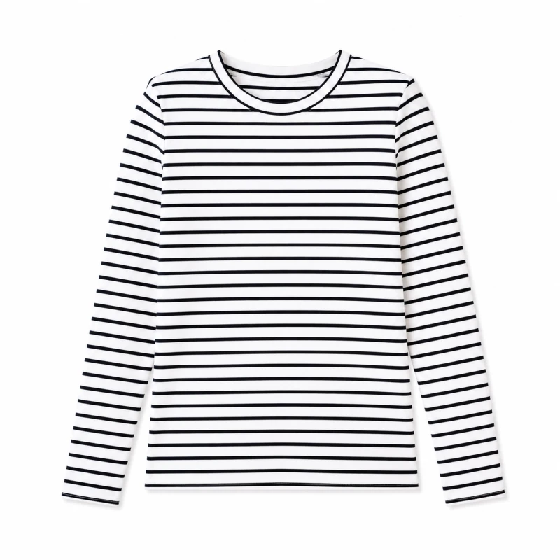 Atasan Wanita Lengan Panjang Salur Putih Besar Casual Basic