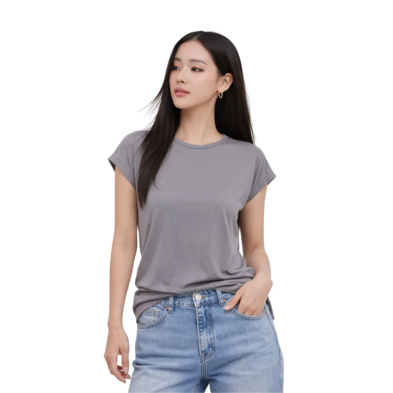 Atasan Wanita O-Neck Abu-Abu