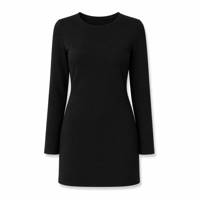 Dress Wanita Hitam Lengan Panjang Basic