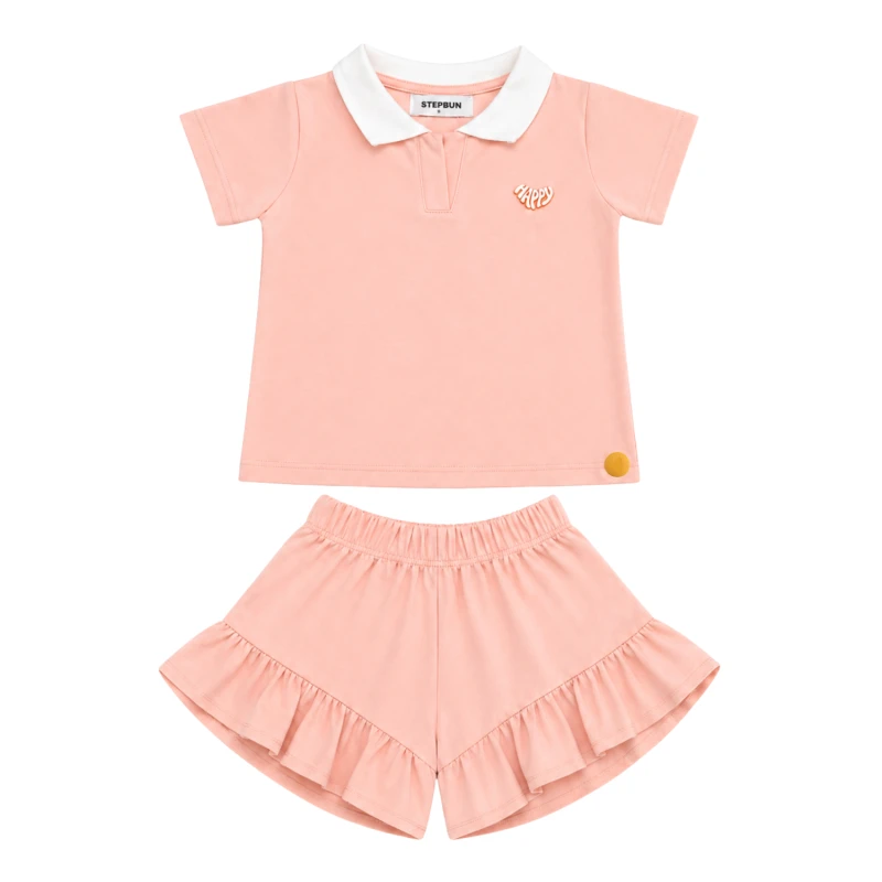 Setelan Anak Perempuan Peach Motif Happy